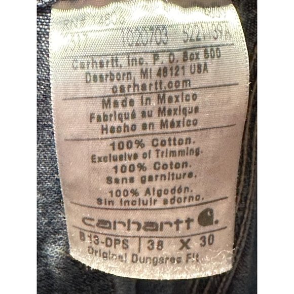 Carhartt Jeans Med Wash Blue Original Dungaree Fit Carpenter Workwear Sz 38x30 - Picture 5 of 9